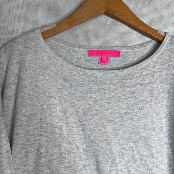 Lilly Pulitzer Charla Sweater CoolMax Heathered Crew Light Gray Size Medium - Picture 4 of 9
